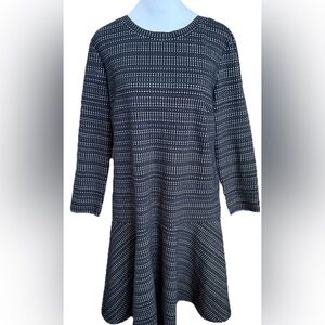 LOFT Black & Gray Striped Geometric Drop Waist Knee Length Knit Dress Medium